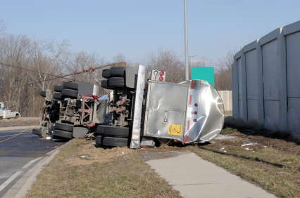 commercial truck flipped over after an accident